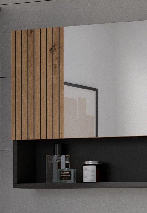 Inn.Furn Badezimmer Spiegelschrank Livia in Eiche und Grau mit LED-Beleuchtung, B/H: 80 x 55 cm - Bild 2