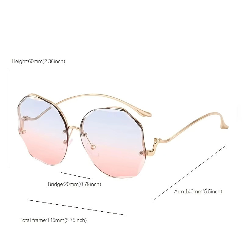 Randlose Sonnenbrille, Polygon-Design, rund, Unisex, Metall - Bild 2