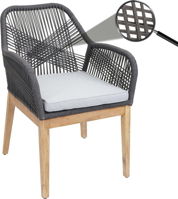 MCW Gartenstuhl H56b Sessel aus Akazie mit Seilgeflecht und Kissen in Dunkelgrau und Hellgrau - Bild 1