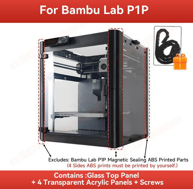 Bambulab P1P Gehäuse-Montage-Kit mit gehärtetem Glas, transparenten Acrylplatten und magnetischen ABS-Druckecken - Bild 1