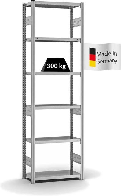 PROREGAL Fachbodenregal Stecksystem T-Profil Heavy-Duty, verzinkt, H x B x T: 250 x 75 x 30 cm, 6 Ebenen, Fachlast 300 kg, beidseitig nutzbar - Bild 1