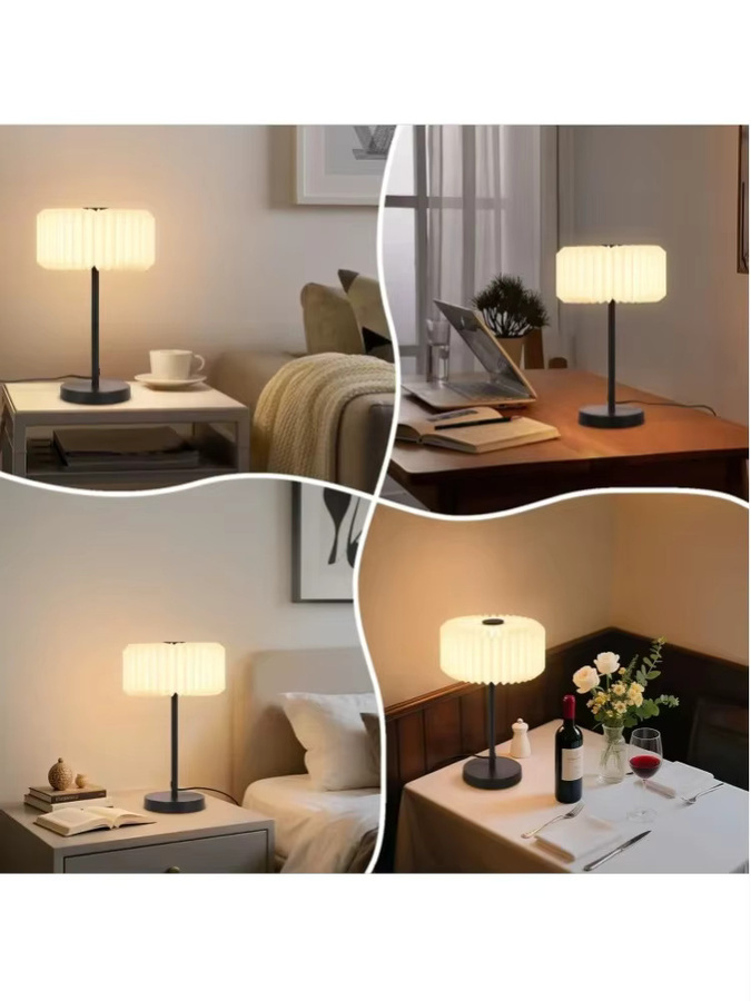 Vintage Tischlampe mit Papierlampenschirm in Weiß für Wohnzimmer, Schlafzimmer und Esszimmer - Bild 5