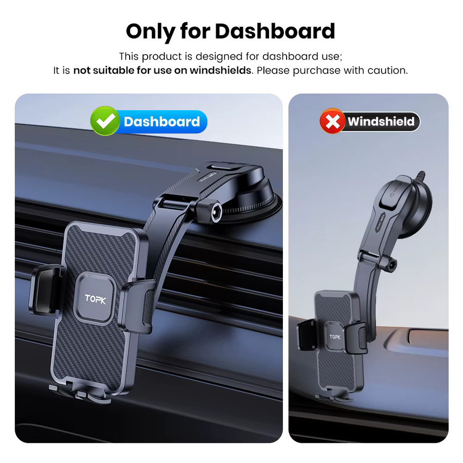 TOPK Autotelefonhalterung für das Auto in Schwarz, verstellbar in vertikaler und horizontaler Richtung mit hoher Stabilität und starker Haftung - Bild 3