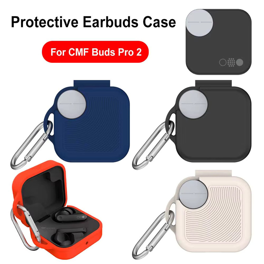 Stoßfeste Silikon-Schutzhülle mit Karabiner für Nothing CMF Buds Pro 2 in Schwarz - Bild 4