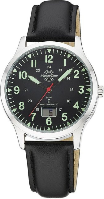 Master Time Herrenuhr, Quarz, Edelstahl, Leder, 40 mm, Schwarz, 3 ATM - Bild 1