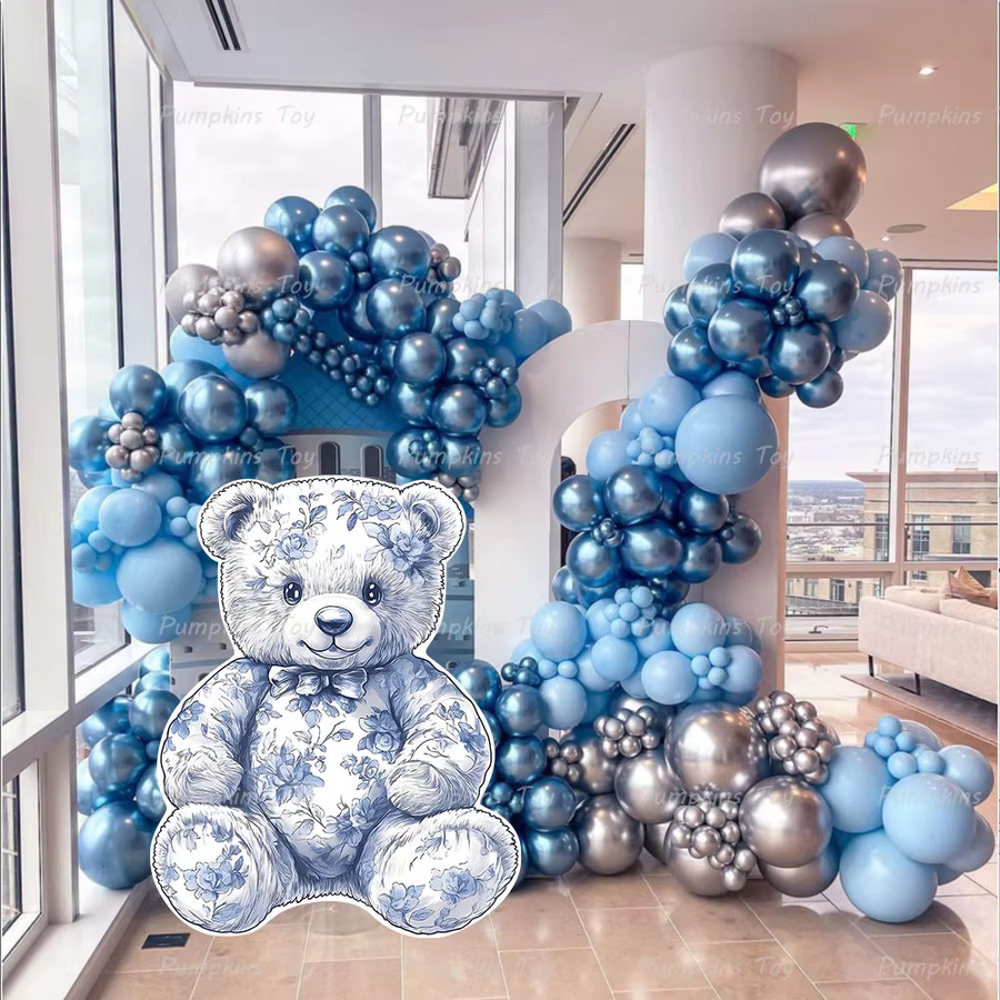Foto Hintergrund mit Baby Bär und Blumenmuster für Baby Shower, Geburtstag oder Taufe in Pink oder Blau - Bild 3