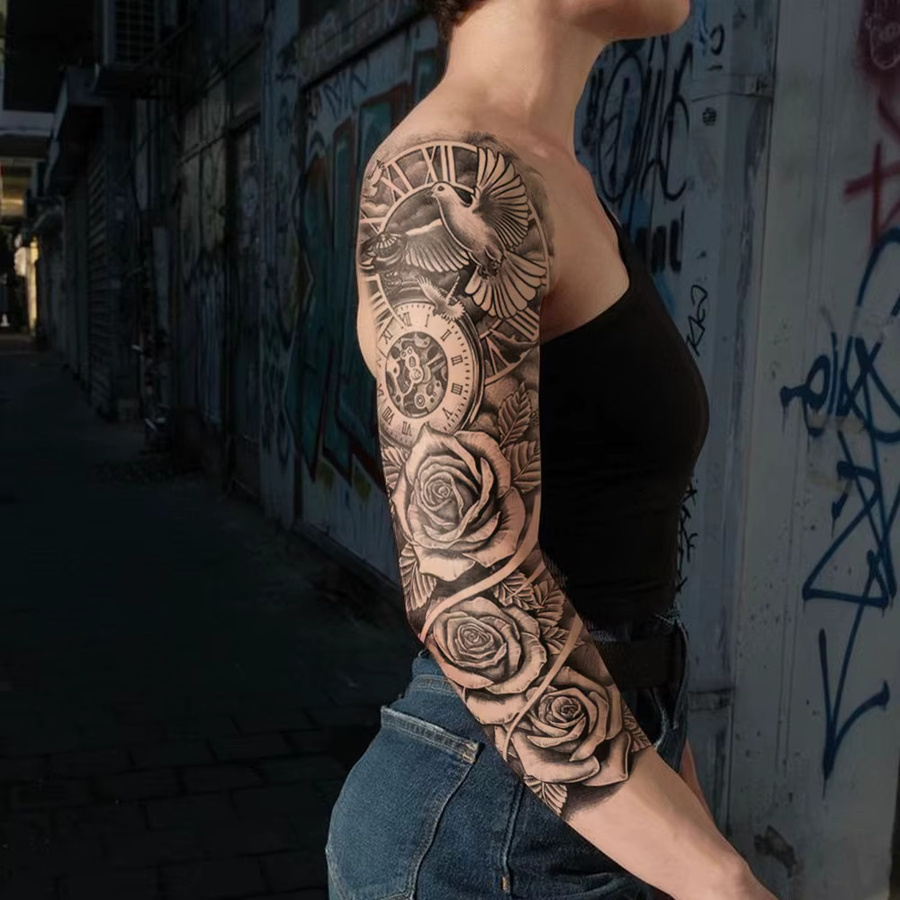 YOEMTAT Temporäre Tattoo Aufkleber, Unisex, Rose Blume Taube Vogel - Bild 3