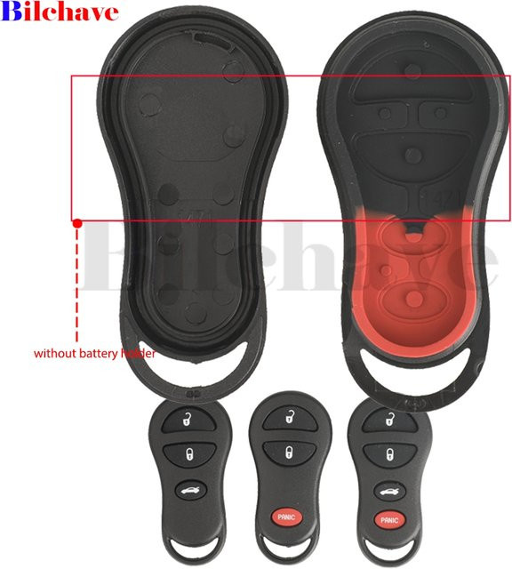 Jingyuqin Ersatz-Fernbedienungsgehäuse für Chrysler, Dodge und Jeep, 3/4-Tasten-Autoschlüsselgehäuse ohne Batteriehalter, Schwarz - Bild 1