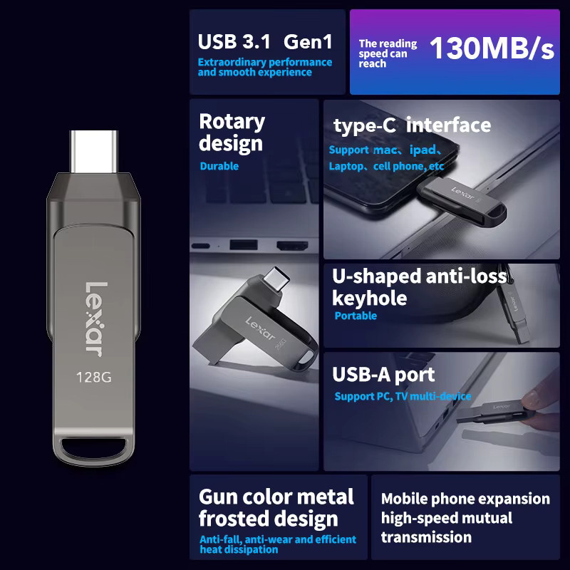 Lexar D400 Dual Slot USB-Flash-Laufwerk mit USB 3.1 Typ C und Typ A Anschluss - Bild 3