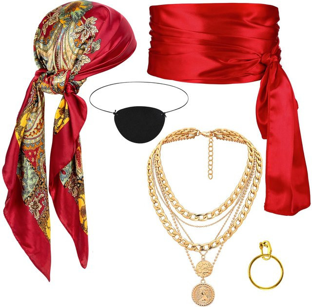 Piraten-Accessoires für Damen, Bandana-Kopftuch, Schärpe, Halskette - Bild 1
