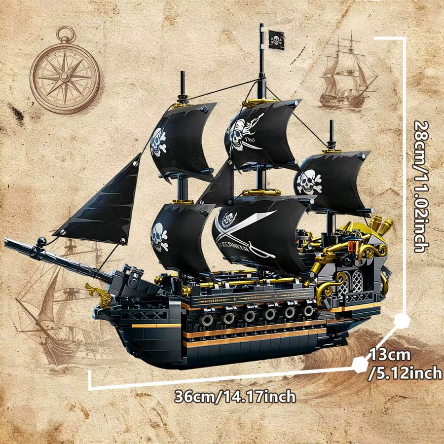 TOYLINX Piratenschiff-Bausteinset, Schwarz, Piraten, Kunststoff - Bild 2