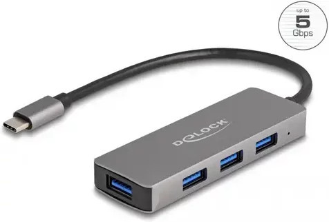 Delock USB-Hub 4 Port USB-A USB 3.2 Gen1 5 GBit/s mit USB-C Stecker Schwarz 63173 - Bild 1