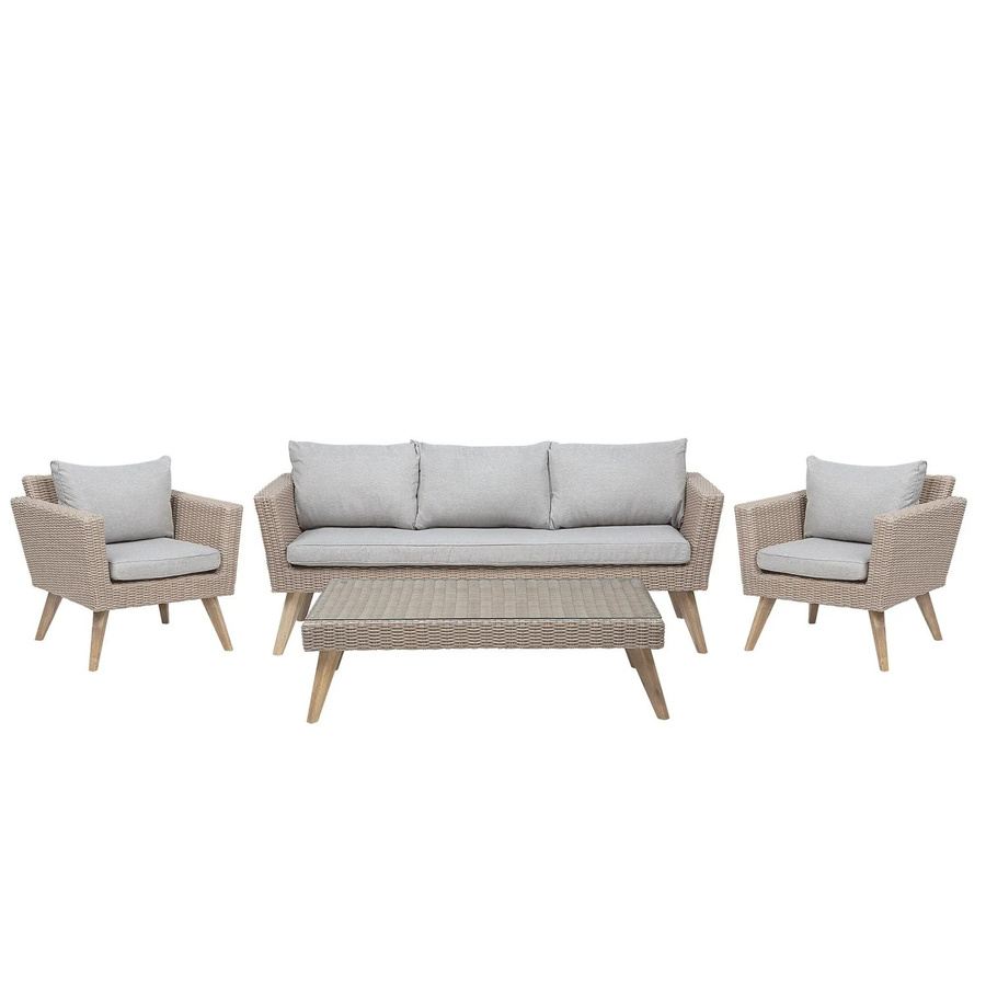 Beliani Lounge Set VITTORIA in Taupe mit 3-Sitzer Sofa, Sessel und Couchtisch aus pulverbeschichtetem Stahl und UV-beständigem Polyester - Bild 2