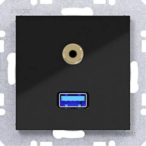 Hager Audio-Steckdose Nachtschwarz glänzend WAF4381BG - Bild 1