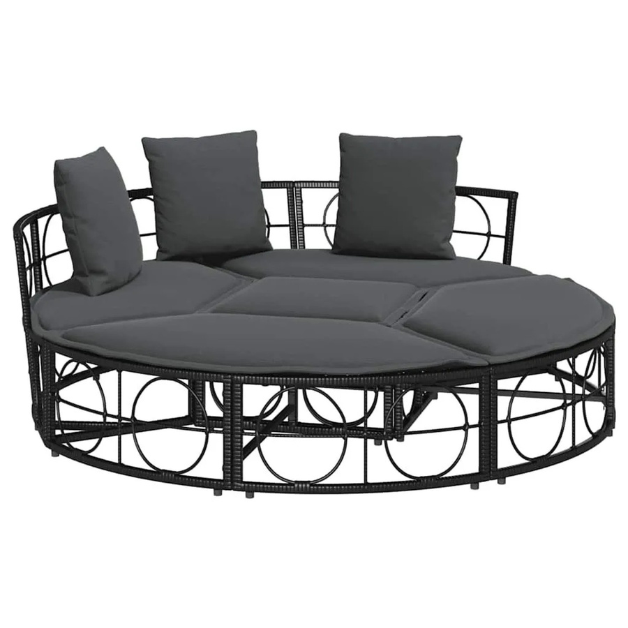 vidaXL Outdoor-Loungebett aus Polyrattan in Schwarz mit Armlehnen und Polsterung - Bild 2