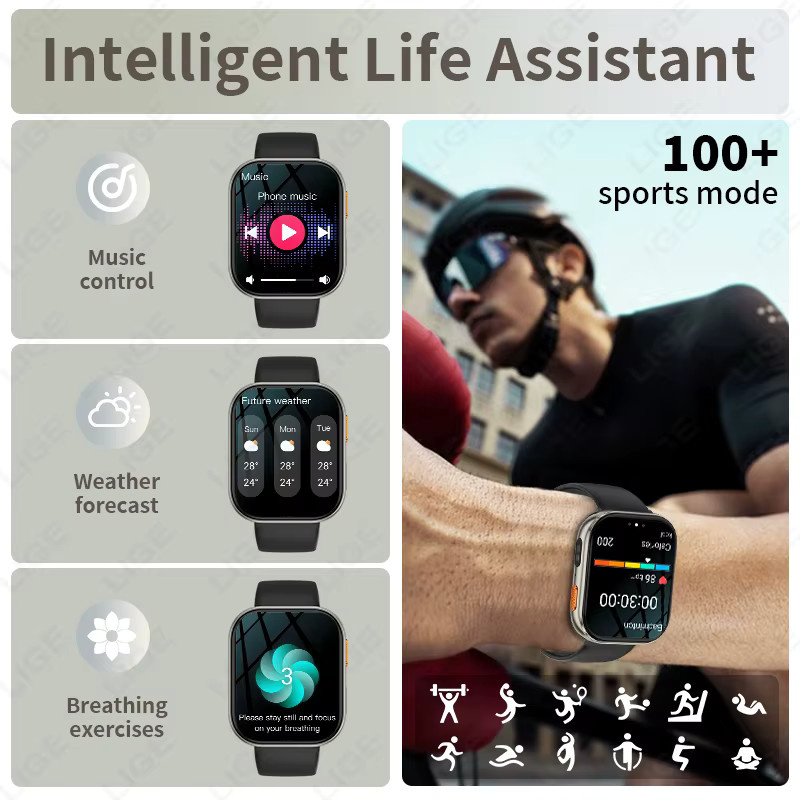LIGE AMOLED Smartwatch mit 2,04 Zoll Display, Bluetooth Telefonie, IP68 Wasserdicht, Schwarz, für Android und iOS kompatibel - Bild 4