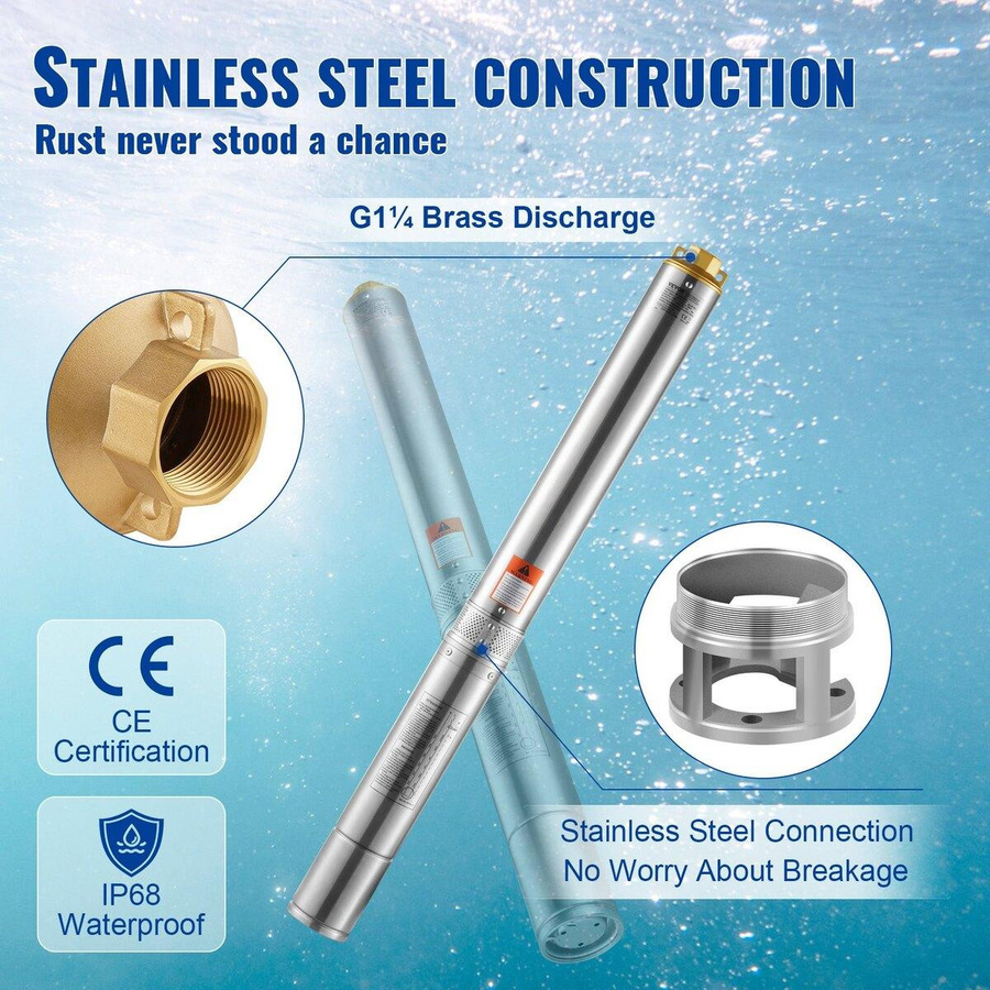 Buying Solutions MB Tiefbrunnen-Tauchpumpe aus Edelstahl in Silber mit 1100W und 7,1 m³/h Förderleistung - Bild 4