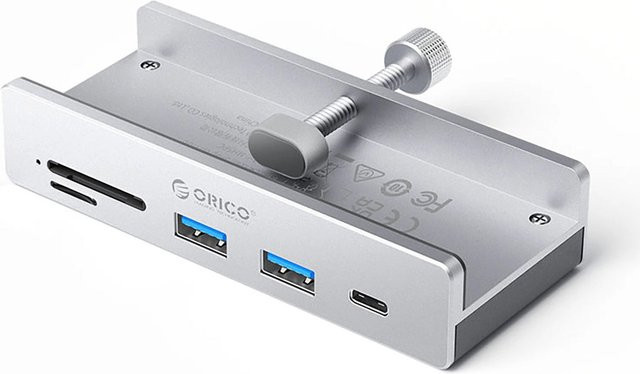 Orico USB-C Hub MH5PC Clamp mit 2 x USB-A 3.2, 1 x USB-C, SD und microSD in Silber - Bild 1