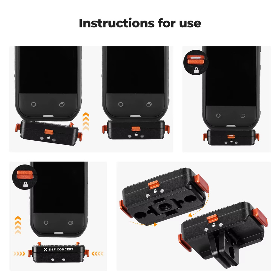 K&F CONCEPT Faltbare magnetische Schnellwechsel-Adapterhalterung aus Aluminium für Insta360 X5, X4 und Ace Pro 2, Schwarz, mit 1/4-Zoll-Gewindeanschluss - Bild 6