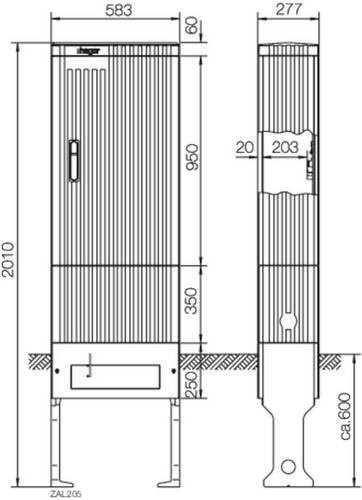Hager ZAL205 Verteilersäule leer Grau RAL 7035 B/T/H: 201,0 x 58,3 x 27,7 cm - Bild 1