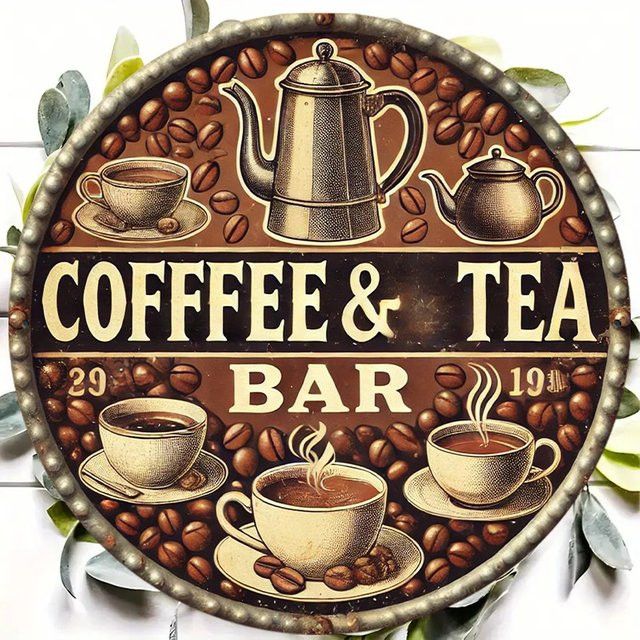 Potdemiel Vintage Metal Sign Wanddekoration Coffee Tea Bar Rund Durchmesser: 19,8 cm - Bild 1