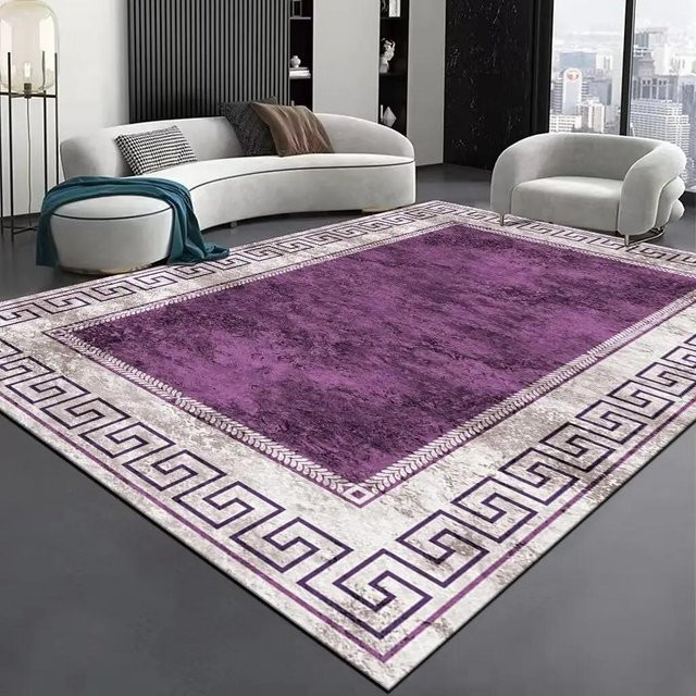 Moderner Nordischer Wohnzimmerteppich HGHT in Grau und Lila, geometrisches Design, waschbar und rutschfest, B x T: 100 x 200 cm - Bild 1