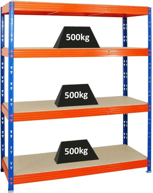 PROREGAL Profi Schwerlastregal Rhino mit 4 verstellbaren Spanplatten-Ebenen, H x B x T: 180 x 160 x 60 cm, Blau/Orange - Bild 1