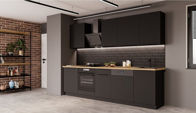 Küchenzeile SIENA BASIC Einbauküche in Schwarz Matt, Breite: 280 cm - Bild 1