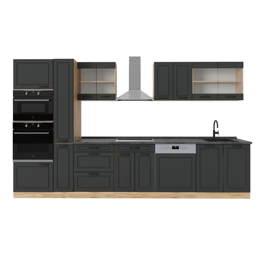 Vicco R-Line Küchenzeile Landhausstil in Anthrazit und Eiche, Breite: 350 cm, Höhe: 207 cm, Tiefe: 60 cm - Bild 2