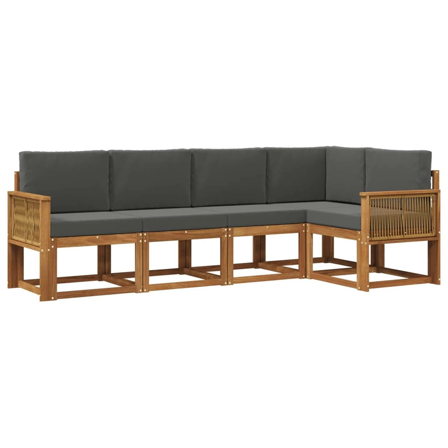 vidaXL Outdoor-Sofagarnitur aus Akazienholz in L-Form mit anthrazitfarbenen Polstern und UV-beständigem Polyester - Bild 2