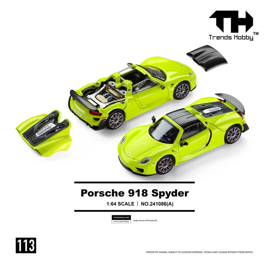 Trends Hobby Porsche 918 Spyder, Miniaturmodell, 1:64, Metall, Gelb - Bild 1