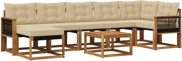 vidaXL Outdoor-Sofagarnitur L-Form aus Akazienholz mit 8 Kissen in Beige und Braun - Bild 1