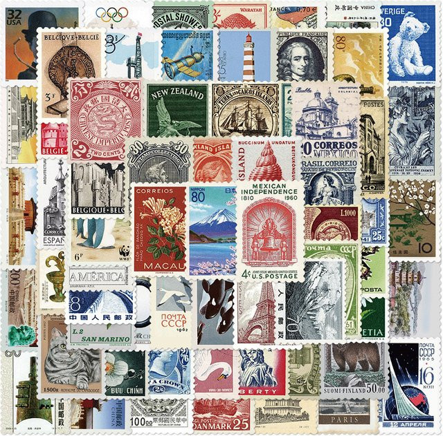 64 Stück Vintage Poststempel-Doodle-Aufkleber im Retro-Stil von Papery Pop Store, Mehrfarbig - Bild 1