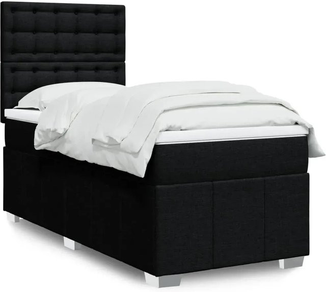 vidaXL Boxspringbett mit Matratze in Schwarz aus Stoff mit USB-Ladeport und Unterbettbeleuchtung, B/T: 90 x 200 cm - Bild 1