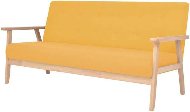 vidaXL 3-Sitzer Sofa in Gelb mit Stoffbezug und Holzrahmen im skandinavischen Design, B/T/H: 158,0 x 73,5 x 67,0 cm - Bild 1