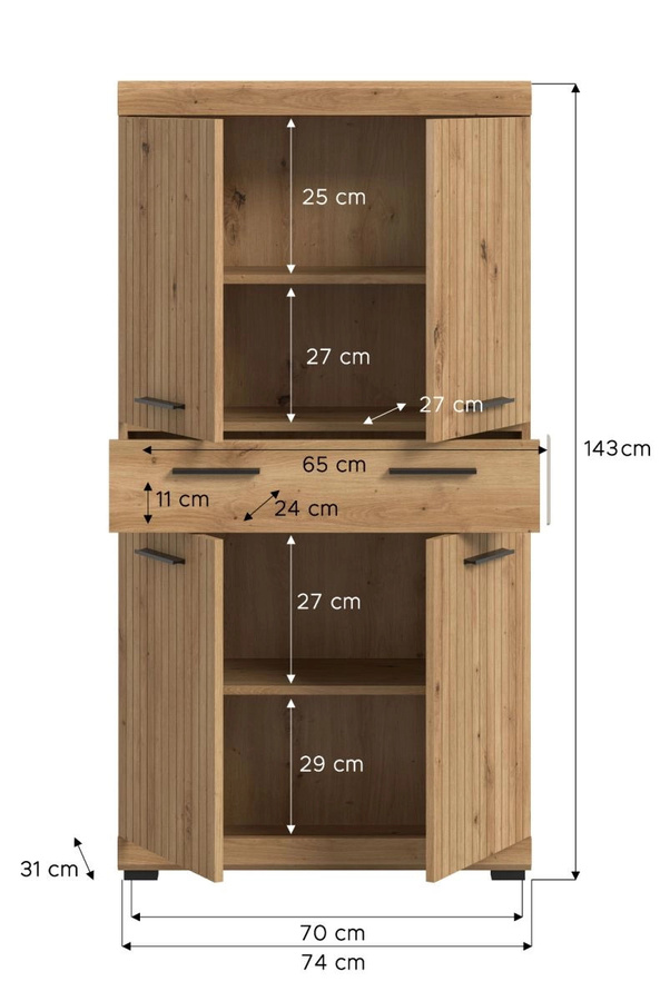 Badezimmer Midischrank Shawn in Eiche, modern, braun, B/H: 74 x 143 cm - Bild 3