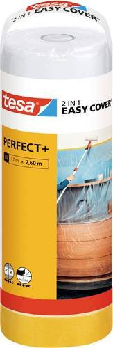 tesa Easy Cover Perfect+ Abdeckfolie mit Kreppband, Gelb/Transparent, L: 17 m, B: 2,6 m - Bild 1