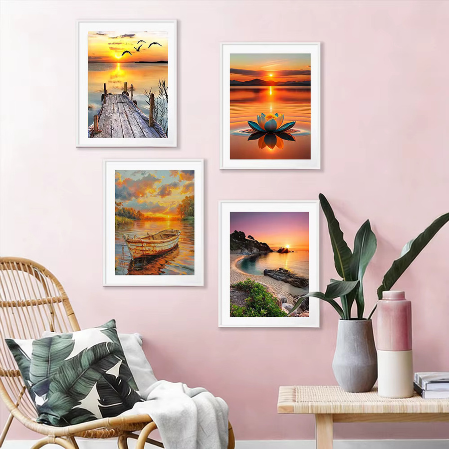 HUACAN 4-teiliges Diamant-Malset mit Vollrundbohrern, Sonnenuntergang-Landschaft und Küstenlandschaft, Mehrfarbig, Kunstset für die Heimdekoration - Bild 2