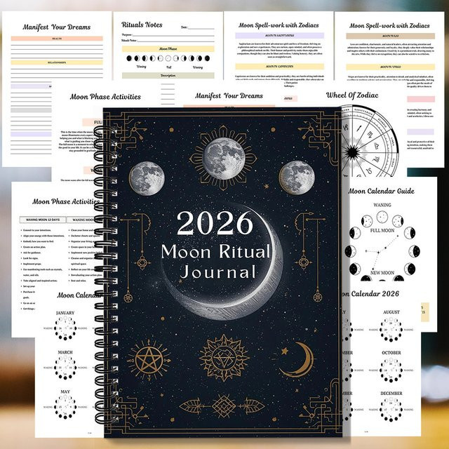 Spiralnotizbuch 2026 Mondritual-Tagebuch mit dunklem Himmelszeichen-Motiv in Schwarz - Bild 1