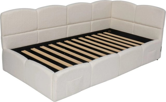 okwish Polsterbett mit Bettkasten und USB-Anschluss in Beige aus Bouclé, B/T/H: 90 x 200 x 98 cm - Bild 1