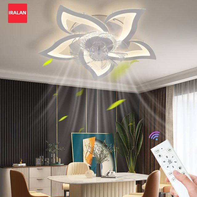 IRALAN Deckenventilator in Weiß mit dimmbarer LED-Leuchte, moderne Blumenform, App- und Fernbedienung-Steuerung mit Timer und 6 Geschwindigkeitsstufen - Bild 1