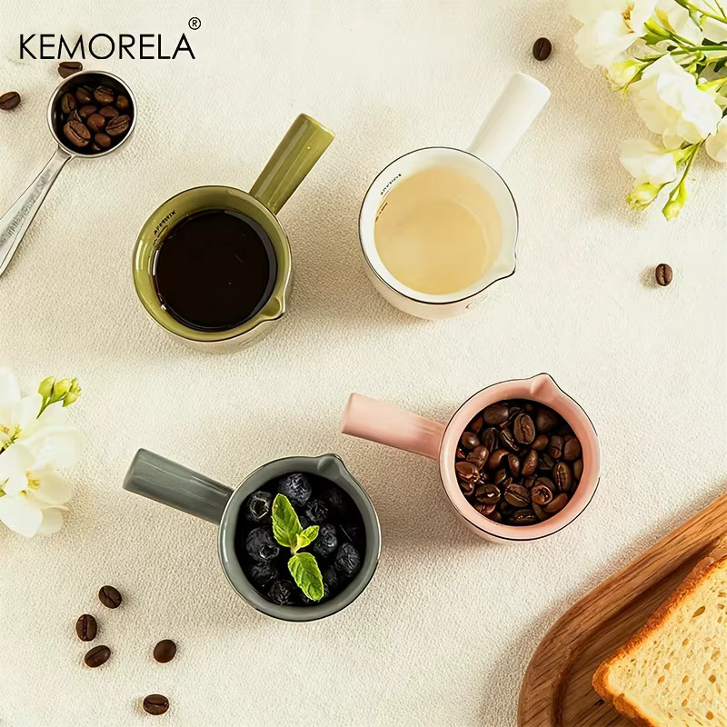 KEMORELA Keramik Messbecher mit Skala für Espresso und Milch, 90 ml, Rosa/Grau - Bild 3