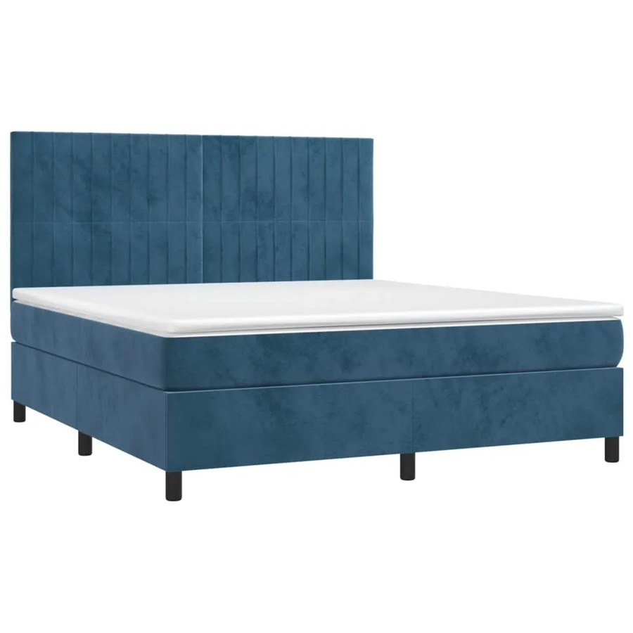 vidaXL Boxspringbett mit Matratze in Dunkelblau, Hybridbett aus Samt mit LED-Unterbettbeleuchtung und USB-Anschluss, B/T: 160 x 200 cm - Bild 2