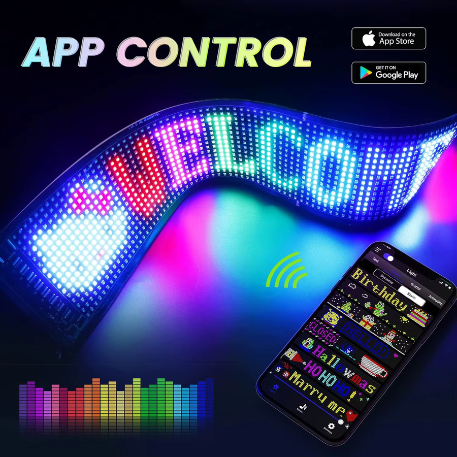 Programmierbares LED-Lichtschild mit App-Steuerung und WiFi, IP65 wasserdichte LED-Anzeigetafel in Schwarz, Multicolour DIY LED-Panel mit USB-Anschluss - Bild 5