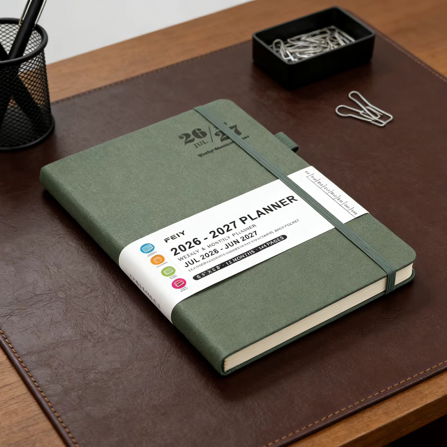 A5 Planer Notizbuch 2026-2027 mit Wochenübersicht, Hardcover, Grau - Bild 3