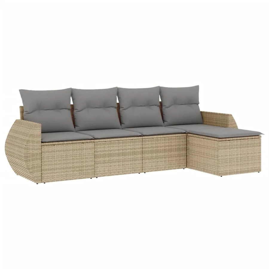 vidaXL 5-tlg Garten-Sofagarnitur aus Poly-Rattan in Beige mit Kissen und Stauraum - Bild 2