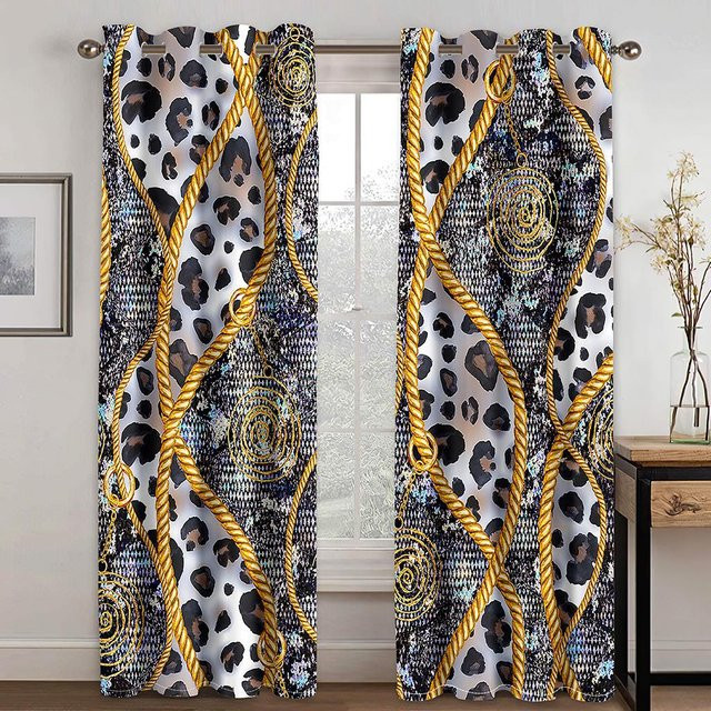 Yiran Furniture Vorhänge mit Leopardenmuster in Gold, 2 Paneele, semi-transparent, Ösenaufhängung, B: 100 cm, H: 130 cm - Bild 1