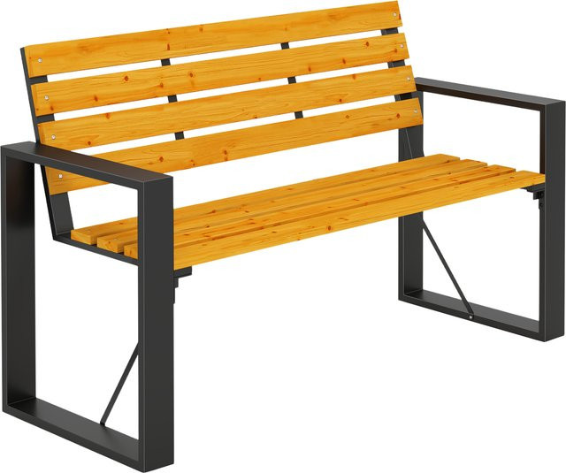 Outsunny Gartenbank 2-Sitzer aus Holz in Braun mit Lamelldesign und Armlehnen, wetterfeste Holzbank für Garten, Balkon und Terrasse, B/T/H: 136 x 54 x 82 cm - Bild 1