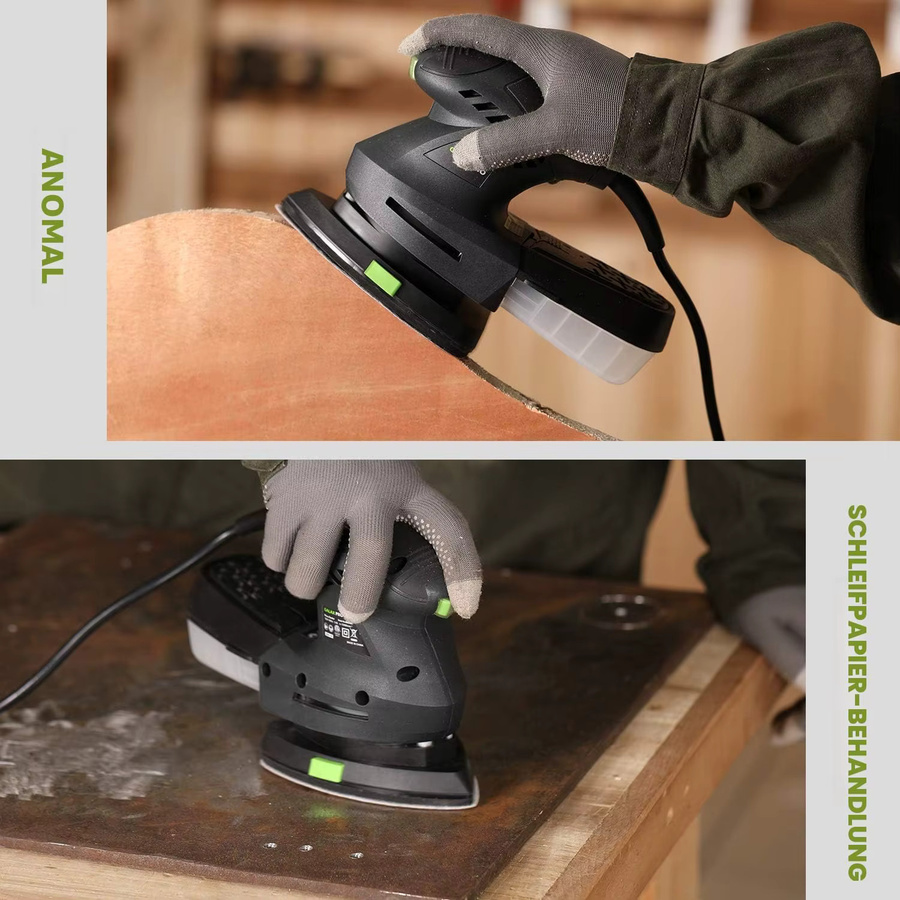 GALAX PRO Elektrischer Detail-Schleifer 200W mit 12000 OPM und Staubabsaugung in Grün-Schwarz inklusive 10 Stück Schleifpapier - Bild 8