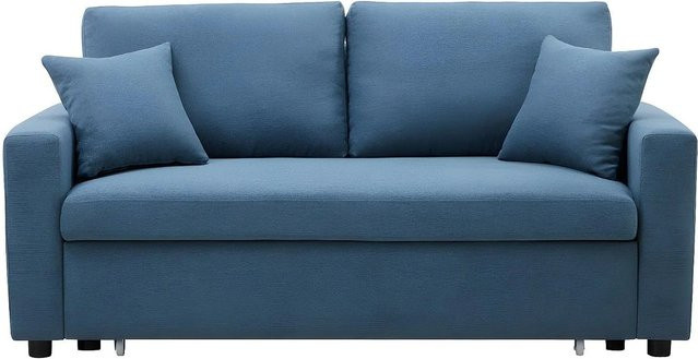 Vente-unique Schlafsofa Inizor in Blau/Türkis mit Schlaffunktion und Stoffbezug, Breite: 168 cm - Bild 1
